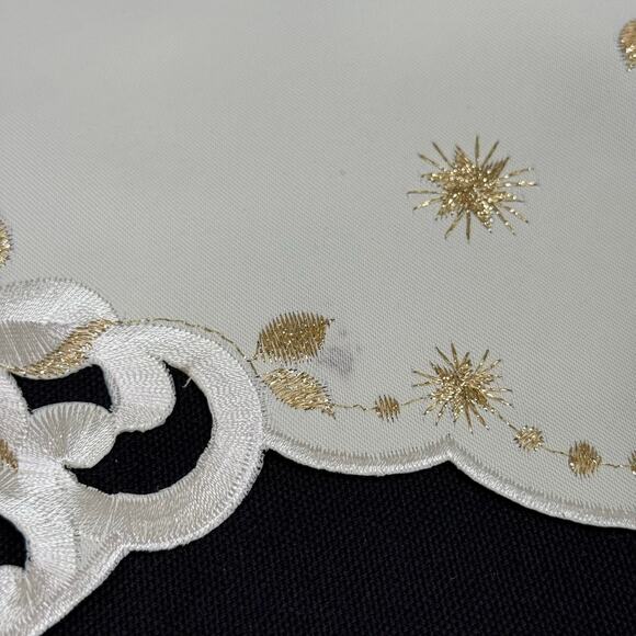 Set 2 German Embroidered Christmas Doilies Star Shaped Gold Thread 15” Table Mat - Picture 3 of 5